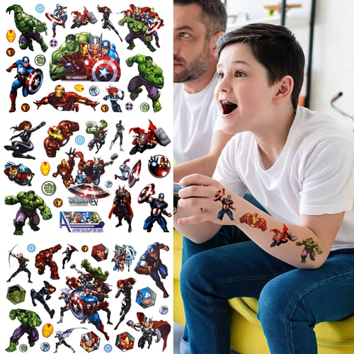 superhelden tattoo kinder spiderman marvel tattoo, 8 Blätter Superheld Temporäre Tattoo Set Superman Tattoos Wasserdicht für Geburtstagsgeschenke Kindergeburtstag Mitgebsel