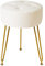 IBUYKE Kunstleder Runde Fußstütze Hocker, Make-up Eitelkeits Hocker Beistelltisch, PU Schminktisch Sitz, Pouf Couch Hocker, goldene Stahlbeine, Weiß L/G-31W