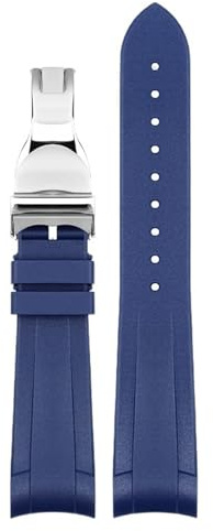 NRYCR Gummi-Armband für Tudor Black Bay GMT Uhrenarmband, gebogenes Ende, Faltschließe, Schwarz, Blau, Rot, 22 mm Armband