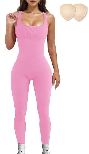 Merlvida Combinaison Femme Sport Sans Couture Jumpsuit Fitness Ajusté et Élastique Skinny Une Pièce Tenue Sportive Sexy Gym Survêtement Pour Sports Yoga Jogging