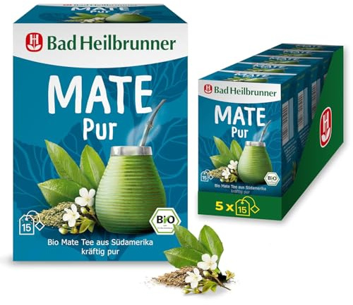 Bad Heilbrunner Mate PUR Tee - im Filterbeutel - Mate - klassischer Mate Tee aus Südamerika mit Kurkuma - harmonisches Geschmakserlebnis (5 x 15 Filterbeutel)