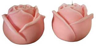 Clachaig Candles Handpoured 100% Organic Rose Scented Flower Shaped Candles Pair, Pink