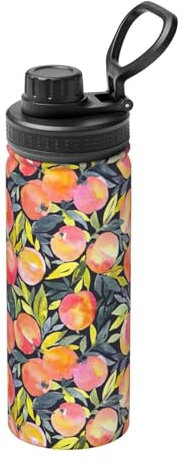 ZKZBDPLK Colorful Peach 18oz Sports Insulated Kettle â€“ The Ultimate Sports Companion For Outdoor Enthusiasts â€“ Full-Width Print, Stainless Steel Construction, Leak-Proof Design