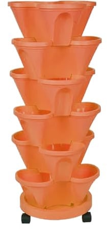 Macetero Vertical de 6 Niveles, Torre Apilable, Maceteros Verticales de Fresa, Maceteros Apilables para Hierbas Y Verduras con Ruedas Móviles, Maceteros de Jardín para Fresas, Flores,(Rojo ladrillo)