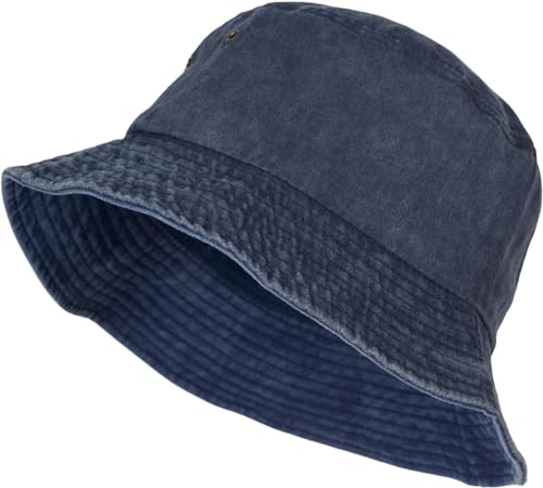styleBREAKER Unisex Fischerhut Einfarbig in Vintage Washed Optik, Bucket Hat, Stoff Sonnenhut Unifarben 04025045, Farbe:Dunkelblau