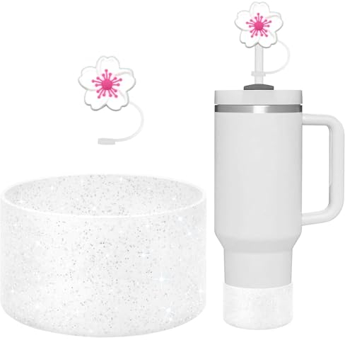 CHEMLLC Glitter Bling Silicone Boot for Stanley Cup 20 oz 30 oz 40 oz, Protector Cover for Stanley Cup Bottom, Cup Accessories Straw Cover (Bling Silver)