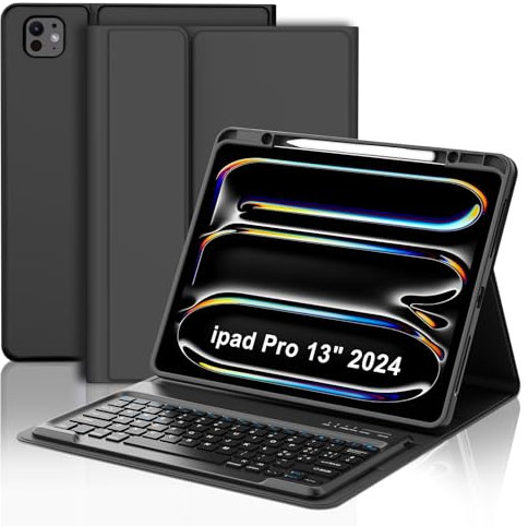 Tastiera per iPad Pro 13 2024 (M4), Custodia con Tastiera per iPad Pro 7 Generazione, Cover Tastiera Bluetooth Magnetica Staccabile QWERTY Italiano per iPad Pro 7 Gen(M4) 13 pollici 2024, Nero