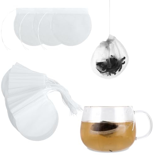 100 Stück Tee Filterbeutel 7.5 X 7 cm Teebeutel für Losen Tee Teefilter Papier mit Kordelzug Einweg Teefilterbeutel für Losen Tee Gewürze Kräuterpulver Kaffee(Weiß)
