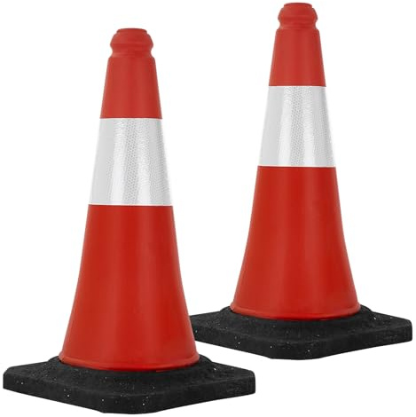 ECD Germany 2 Stück Verkehrskegel Pylone 51 cm, Rot-Weiß, Leitkegel mit schwerem Fuß, Verkehrsleitkegel mit weißen reflektierenden Streifen, Warnleitkegel Warnkegel Verkehrshütchen Markierungskegel