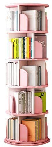 Drehbares Bücherregal Licht Luxus Erwachsene Kinder Regal Home Wohnzimmer Regal Dickes Material Glatte Oberfläche Geeignet für Wohnzimmer Schlafzimmer Büro Klassenzimmer(Rosa)