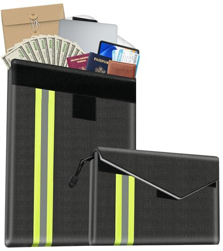 COICER Feuerfeste Tasche 2er Set Mit Wasserdichtem Reißverschluss (20x12.7cm, 34x24cm, 1200℃), IPX4 Wasserdichte Tasche Mit Reflexstreifen, Feuersichere Wasserdichte Aktentasche, Schwarz