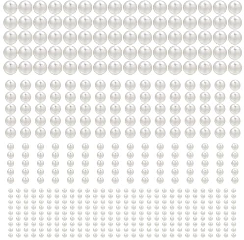 2790 Stick on Pearls,Self Adhesive Pearls,Pearl Sticker Sheets for Face, Round Stick on Pearl Beads for DIY Crafts and Face Decoration,Flat Back Pearl Self-Adhesive