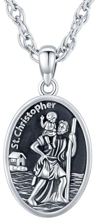 TRISHULA Heiliger Christophorus Halskette 925 Sterling Silber Religiöse Amulett Medaille Anhänger Beschützer Halskette Schmuck Geschenke für Damen Herren