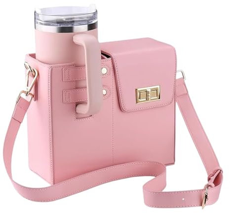 Sac de Transport de Bouteilles D'eau pour La Coupe Stanley, Porte-Bouteille Multifonctionnel avec Bandoulière Réglable, Sac de Transport de Bouteilles D'eau Portable pour L'extérieur (Rose)