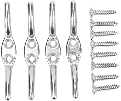ANKROYU 4 PCS Cleat Hooks, Antirust Stainless Steel Boat Rope Cleat, Wind Resistant Boat Flagpole Fixed Cleats, Multipurpose Marine Rope Mounting Cleat with 8 Screw for Flag Rope