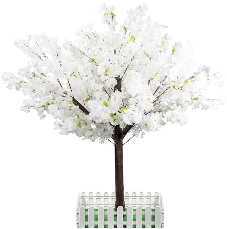 Árbol de cerezo artificial blanco, hecho a mano, centros de mesa de cerezo falsos para bodas, fiestas, Navidad, jardín, interiores y exteriores