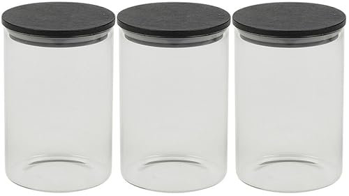 URBN-CHEF Clear Glass Storage Jars with Black Airtight Lids - Perfect for Coffee, Tea, Sugar and Spices - Available in 4 Sizes, Single, 3Pcs or 4Pcs Set