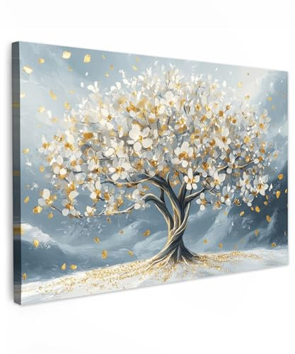 MuchoWow© Impression sur Toile Cadeau Noel Photo Peinture 120x80 cm Tableau Decoration Murale Chambre Salon Maison Deco Cuisine Arbre - Hiver - Arbre de vie - Moderne - Or