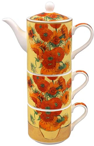 The Leonardo Collection Vincent Van Gogh Sunflower Tea for Two | Ceramic Teapot and Cup Set | Beautiful Gift for Home and Office | Stylish Printed Teapot