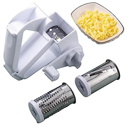 Cheese Grater, Handheld Cheese Grater with Handle, Rotary Grater Handheld Rotary Cheese Grater with 3 Stainless Drum for Cheese Nuts Chocolates Vegetables
