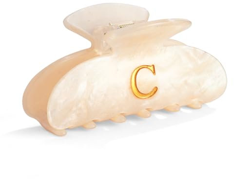 LILIE&WHITE Pince Cheveux Femme Ivoire Nacrée Initiale C – Barrette Griffe Antiglisse Hypoallergénique, Inaltérable, Design Moderne Fait Main, Cadeau Élégant