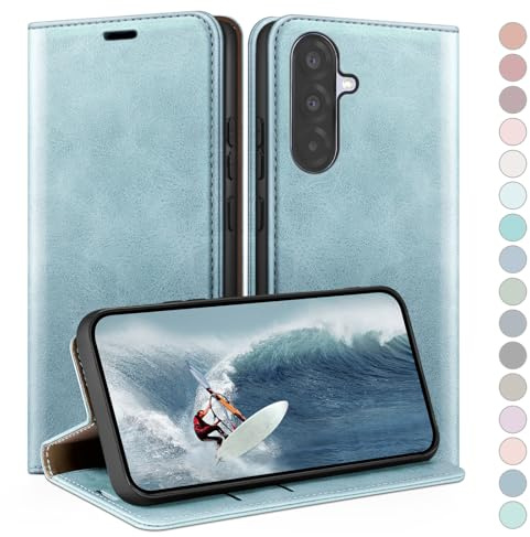 HUOUH für Samsung Galaxy A56 Hülle mit RFID Schutzhülle aus Lederhülle Handyhülle,Kartenfach Leder ständer Handy hülle,360 Grad Schutz Cover für Samsung A56 Klapphülle Wallet Case Hellblau