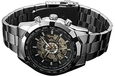 Klassische Herren-Armbanduh Uhren Automatik Silber Uhr Stahl für Herren Handgelenk Skeleton Edelstahl Herrenuhr Armbanduhren Für Ohne Batterie (AS Shown, One Size)