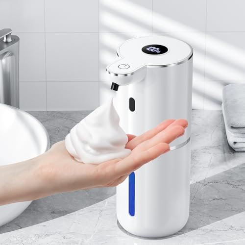Amyzavls Seifenspender Automatisch mit Digitalanzeige,Wandbefestigung Berührungslos,380ml Elektrischer Seifenspender mit Sensor,USB Wiederaufladbar Schaumseifenspender für Bad,Küche