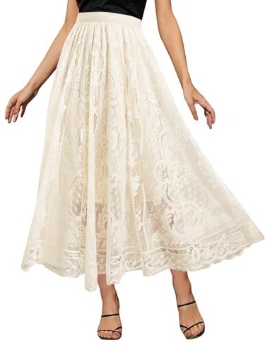 Adigaber Femmes Tulle Jupes Taille Haute Ballet Parti Dentelle Ligne A Midi Jupe avec Doublure