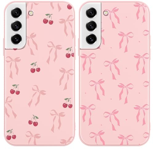 Yirlbey 2 Stück Handyhülle für Samsung Galaxy S21 FE 5G Hülle 6,4, Aesthetic Muster Schleifen Kirsche Motiv Design Weiche TPU Ultra Dünn Bunt Silikon Schutzhülle Kratzfeste Stoßfest Case für Mädchen