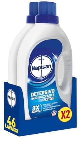 Napisan Detersivo Lavatrice Liquido, Detersivo Igienizzante, Classico 3x azione, Lavaggi, Nessun Colore, 1.15 l, Senza Profumazione. da 23 lavaggi (Confezione da 2)