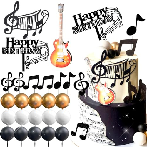Décorations Musicales pour Gâteaux, Musical Cake Toppers, Notes de Musique Disco Cupcake Toppers,Convient pour les Décorations d'Anniversaire à Thème et Diverses Fêtes (C)