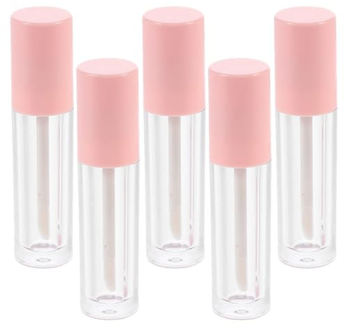 DECHOUS 5 Stück Lippenpflege Behälter aus Strapazierfähigem Transparente Lippenstift Tuben mit Kreativem Deckeldesign Wiederverwendbar und Leicht zum Selbermachen von Lipgloss und