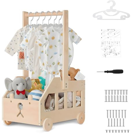 VIHBRAI Holz Baby Geschenk Korb für Babyparty Geschenk,Babygeschenk Geschenkkorb Baby Korbe Geschenk für Babypartykisten,Baby Korb Geschenk mit Rollen für schwangere neue Eltern
