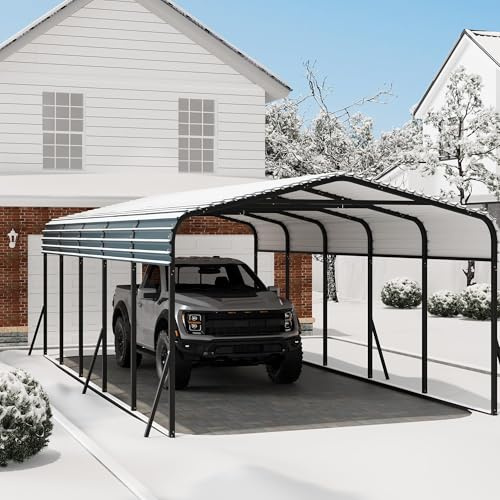 Garvee Carport métal 3,66 x 7,32 m Robuste en Acier galvanisé – Abri extérieur étanche pour Voiture, Camion, Van, Bateau ou Tracteur – Toit renforcé, Hauteur 2,59 m – Idéal pour Jardin ou Garage.