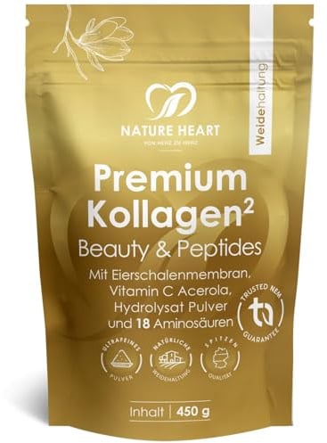 Nature Heart Premium Kollagen Peptides Pulver 450g – aus Weidehaltung – geschmacksneutral, löslich mit Acerola und über 91% Protein