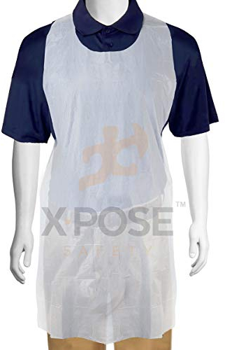 Xpose Safety Disposable White Poly Aprons 1 Box (100 Count)
