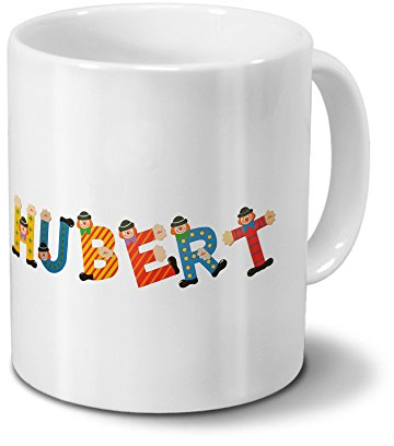 printplanet Tasse mit Namen Hubert - Motiv Holzbuchstaben - Namenstasse, Kaffeebecher, Mug, Becher, Kaffeetasse - Farbe Weiß
