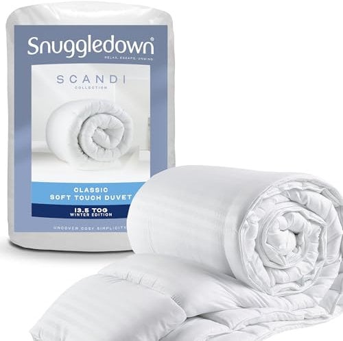 Snuggledown Soft Touch King Size Duvet 13.5 Tog - Extra Warm, Thick & Cosy Winter Quilt for Chilly Nights | UK-Made, Satin Striped Cover, Non-Allergenic, Machine Washable (225 x 220cm)
