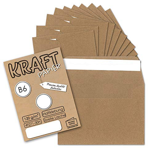 100x Vintage-Umschläge DIN B6 125 x 176 mm Kraftpapier 120 g/m² braun Recycling Brief-Umschläge Haftklebung - UmWelt by GUSTAV NEUSER