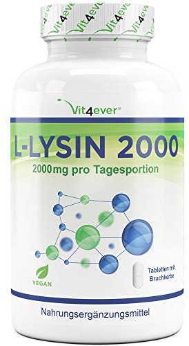 vit4ever L-Lysin - 160 Tabletten - Hochdosiert mit 2000 mg L-Lysin HCL pro Tag - Aus pflanzlicher Fermentation - Ohne unerwünschte Zusätze - Vegan