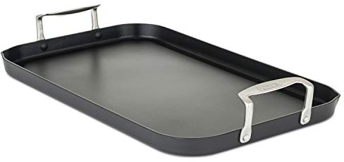 Viking Plancha culinaria antiadherente de doble quemador, asas ergonómicas que se mantienen frías, apta para horno, funciona en cocinas electrónicas, de cerámica y de gas, 18 pulgadas