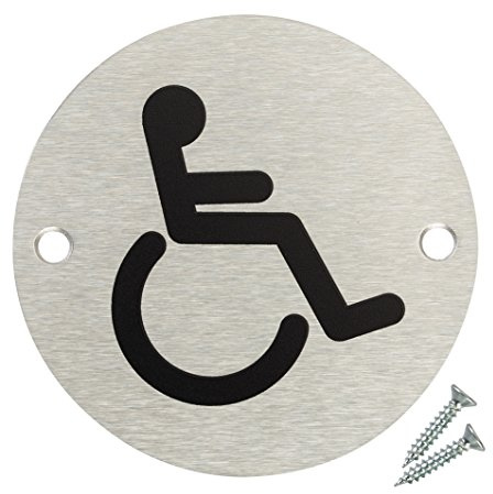 Fire Door Guru® Disabled Toilet Door Sign - 76mm Disc - Stainless Steel Safety Sign - Fixings Included