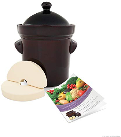 Boleslawiec Olla de fermentación de gres con tapa y canaleta de agua, 5 litros, marrón, para chucrut, pepino, olla de cerámica, olla de barro