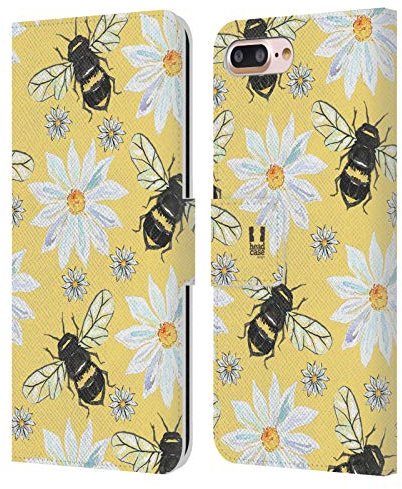 Head Case Designs Bees Watercolour Insects Leather Wallet Case Compatible With Apple iPhone 7 Plus/iPhone 8 Plus