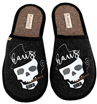 Adelheid Hausherr Filzpantoffel - hergestellt in Portugal - im Geschenkkarton - Rockabilly - zum Einzug, Farbe:Rabenschwarz, Größe:44/45