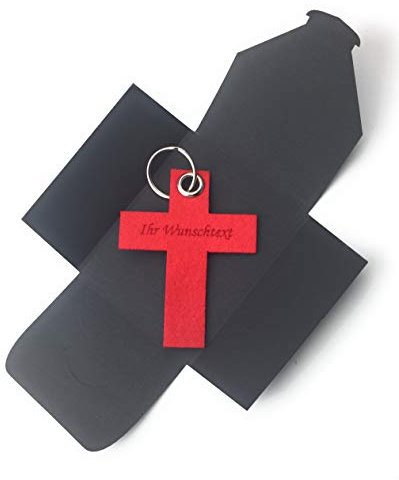 filzschneider Schlüsselanhänger aus Filz - Kreuz Gross - in rot - mit Namensgravur - als Geschenk