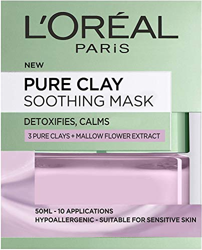 L'Oreal Paris - Maschera per il viso con argilla pura, lenitiva e disintossicante, per pelli sensibili, 50 ml
