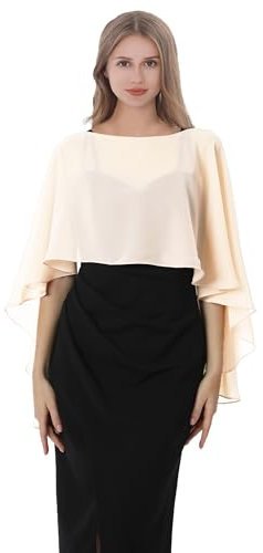 Baoqiya Damen-Capelett-Schals und Wraps für Abendkleider, weicher Brautjungfern-Schal, Chiffon-Umhang, Hochzeitsvertuschung, Blass Champagner, Einheitsgröße