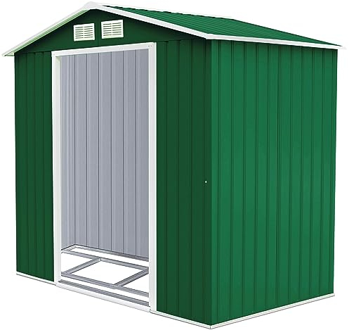 COSTWAY Caseta Jardin Exterior con Base Metálica con Puerta, 213x127x185cm, Exterior Caseta de Jardín Metálica Herramienta Almacenamiento, Cobertizo Jardin Exterior Grande (Verde Oscuro)